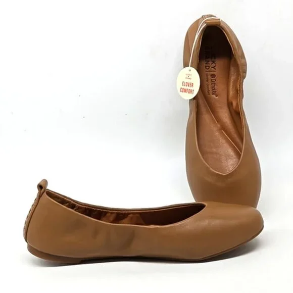 Lucky Brand Emmie Lou Ballet Flats Slip on Tan Leather Shoes Women's Size 5M - Picture 1 of 12